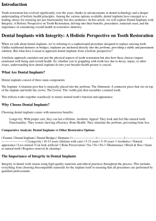 Dental Implants with Integrity: A Holistic Perspective on Tooth Restoration