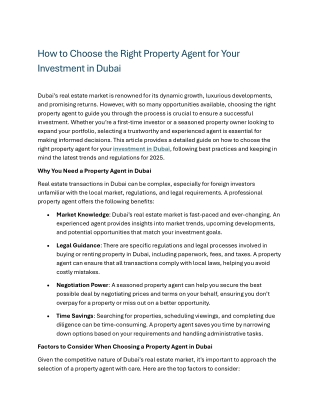 How to Choose the Right Property Agent for Your Investment in Dubai