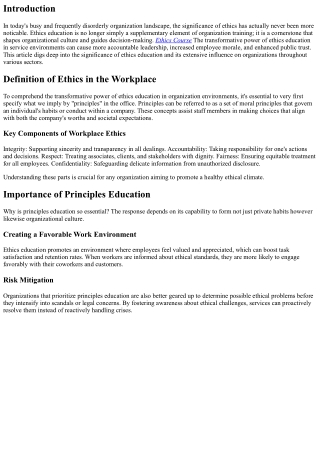 The Transformative Power of Ethics Education in Organization Environments