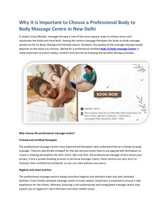 Why It is Important to Choose a Professional Body to Body Massage Centre in New Delhi