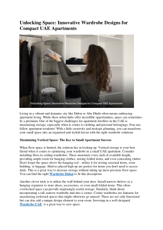 Unlocking Space Innovative Wardrobe Designs for Compact UAE Apartments