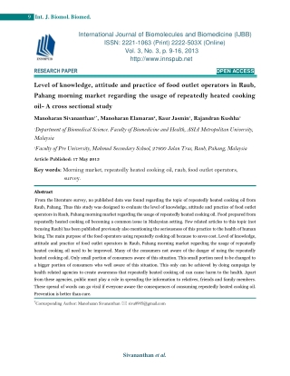 Level of knowledge, attitude and practice by food outlet operators in Raub