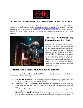 Forever Big Entertainment Pvt Ltd A Leading Production House in Delhi NCR
