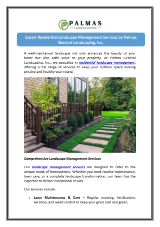Elevate Your Home with Residential Landscape Management