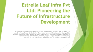 Estrella Leaf Infra Pvt Ltd: Innovating the Future of Infrastructure