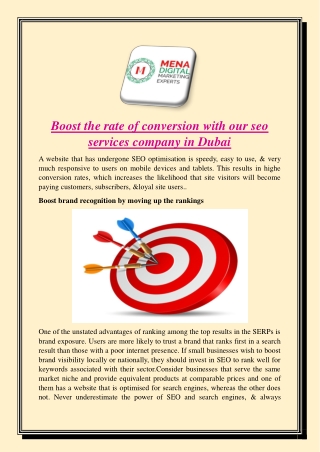 Boost the rate of conversion with our seo services company in Dubai