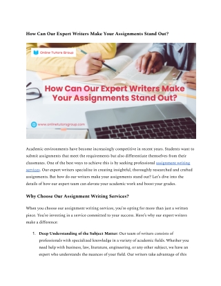 How Can Our Expert Writers Make Your Assignments Stand Out