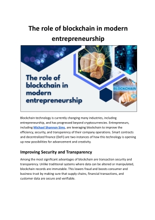 Blockchain and Entrepreneurship Michael Shannon Sims Explains the Connection