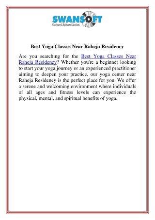 Best Yoga Classes Near Raheja Residency