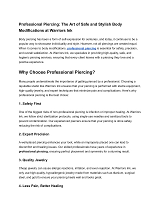 Professional Piercing: The Art of Safe and Stylish Body Modifications