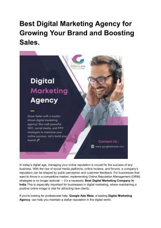 Best Digital Marketing Agency for Growing Your Brand and Boosting Sales