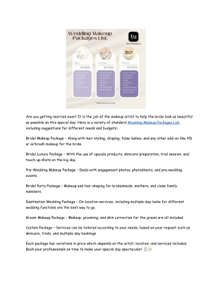 Wedding Makeup Packages List