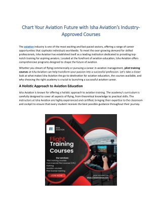 Chart Your Aviation Future with Isha Aviation