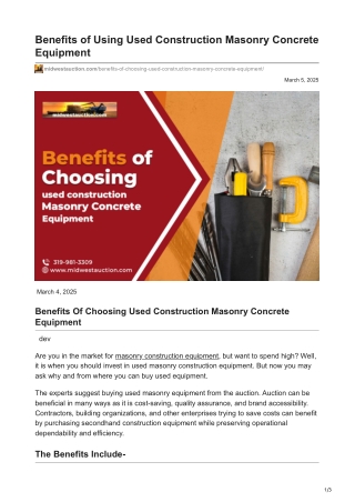Benefits of Selecting Used Masonry Construction Equipment