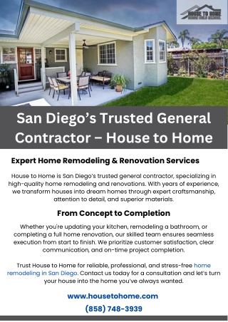 San Diego’s Trusted General Contractor – House to Home