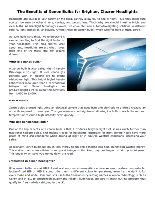The Benefits of Xenon Bulbs for Brighter, Clearer Headlights