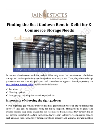 Finding the Best Godown Rent in Delhi for E-Commerce Storage Needs