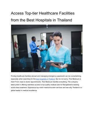 Access Top-tier Healthcare Facilities from the Best Hospitals in Thailand
