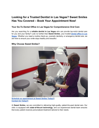 Looking for a Trusted Dentist in Las Vegas? Sweet Smiles Has You Covered