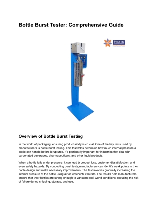 Bottle Burst Tester Comprehensive Guide