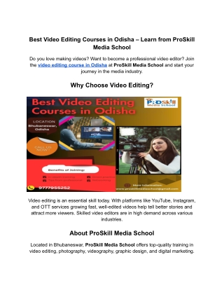Best Video Editing Courses in Odisha – Learn from ProSkill Media School