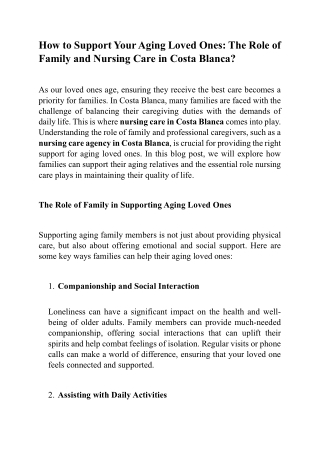 How to Support Your Aging Loved Ones The Role of Family and Nursing Care in Costa Blanca