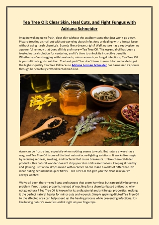 Tea Tree Oil Clear Skin, Heal Cuts, and Fight Fungus with Adriana Schneider