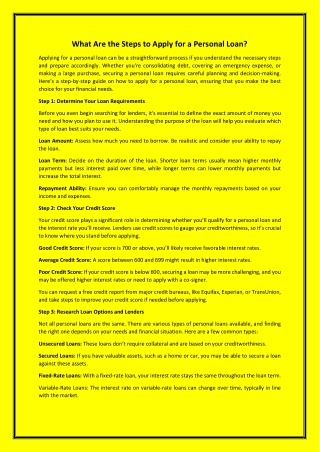 What Are the Steps to Apply for a Personal Loan