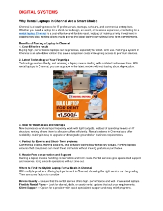 Why Rental Laptops in Chennai Are a Smart Choice