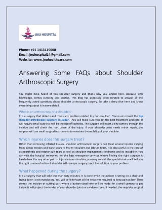 Answering Some FAQs about Shoulder Arthroscopic Surgery