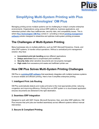 Simplifying Multi-System Printing with Plus Technologies’ OM Plus