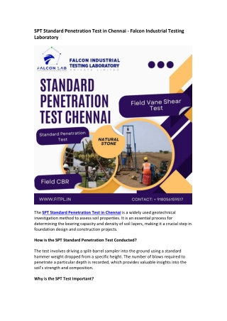 SPT Standard Penetration Test in Chennai
