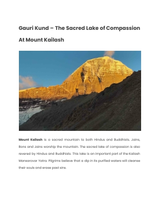 Gauri Kund – The Sacred Lake of Compassion At Mount Kailash