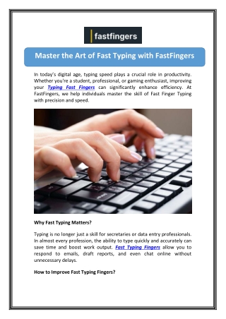 Speed Up Your Typing with Fast Finger Typing Test Today