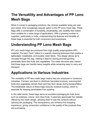 The Versatility and Advantages of PP Leno Mesh Bags