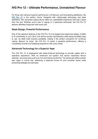 _IVG Pro 12 – Ultimate Performance, Unmatched Flavour