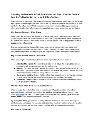 Choosing the Best Office Chair for Comfort and Style_ Why Fair Deals is Your Go-To Destination for Home & Office Textile