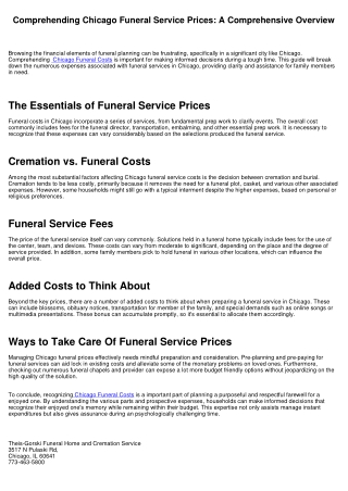 Comprehending Chicago Funeral Expenses: A Comprehensive Guide