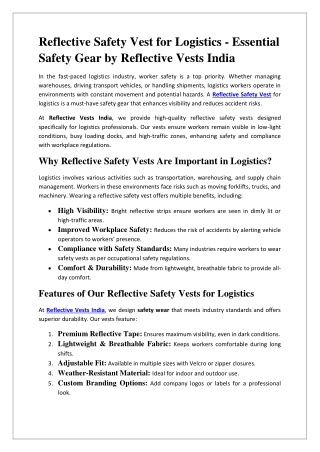 Reflective Safety Vest for Logistics