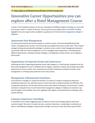 Innovative Career Opportunities you can explore after a Hotel Management Course