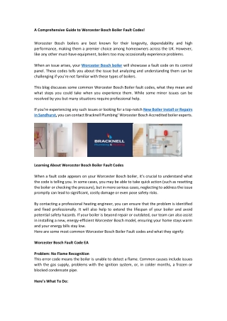 A Comprehensive Guide to Worcester Bosch Boiler Fault Codes!