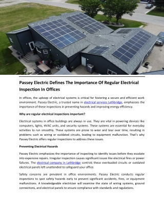Passey Electric Defines The Importance Of Regular Electrical Inspection In Offices
