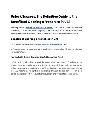 The Definitive Guide to the Benefits of Opening a Franchise in UAE