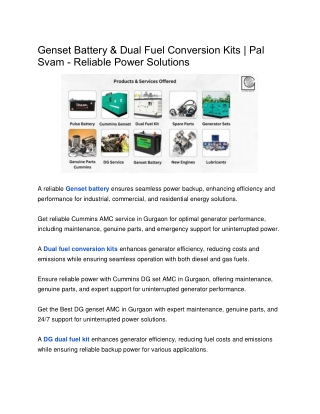 Genset Battery & Dual Fuel Conversion Kits | Pal Svam - Reliable Power Solutions