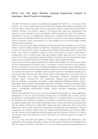 BTech Live CSE Major Machine Learning Engineering Projects in Anantapur | Btech