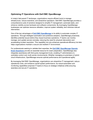 Optimizing IT Operations with Dell EMC OpenManage