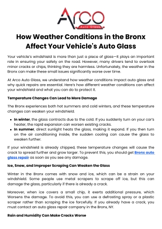How Weather Conditions in the Bronx Affect Your Vehicle's Auto Glass