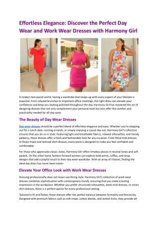 Effortless Elegance Discover the Perfect Day Wear and Work Wear Dresses with Harmony Girl