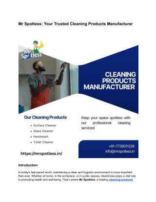cleaning products manufacturer - Mr Spotless