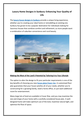 Luxury Home Designs in Sunbury Enhancing Your Quality of Life
